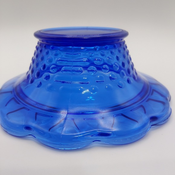 Cobalt Blue Glass Candy Dish Bowl Hobnail Pattern Scalloped Edge Small - Picture 5 of 6